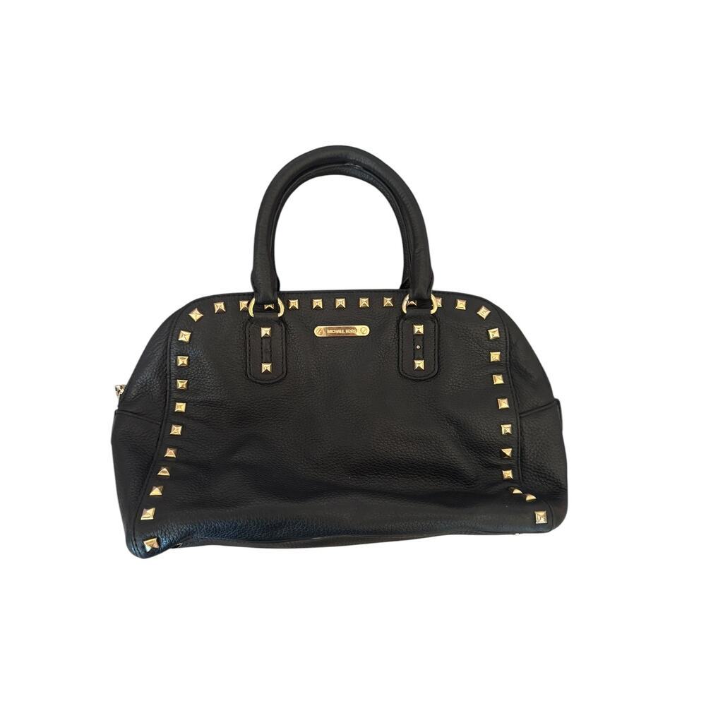 Michael Kors Black Studded Pebbled Leather Satchel Gold Hardware Bag Y2K MOTO